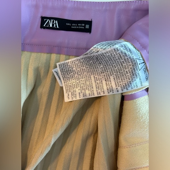 Zara faux leather pleated mini skirt lilac size L - Picture 2 of 5
